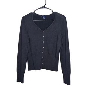 Ann Taylor Silk Button Up Cardigan Size L Classic Black Feminine Career Preppy